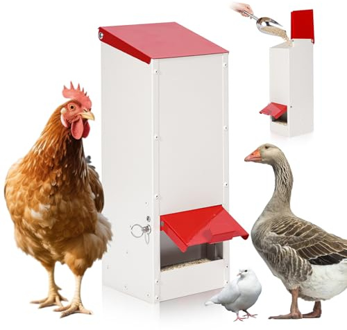 Comedero automático para pollos de metal, tubo largo, alimentación automática para aves de corral, alimentador de gallinero montado en la pared con cubierta, resistente a la lluvia, sin pérdidas para