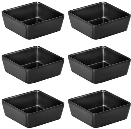 INNAL 6 Stück Dipschalen Set 9.2 x 9.2 x 3.9 cm Dipschalen Schwarz Saucenschälchen Melamin Quadratische Sojasauce Schälchen für Dips Snackschalen Stapelbar Mehrzweck für Snack Frucht Sushi Soja