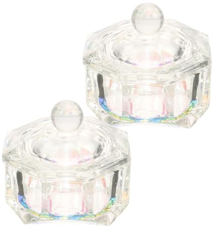 DIYEAH Lot de 2 Coupelles à Clous en Verre Cristal Coloré Ab, avec Couvercle, 8 Faces Droites, pour Manucure Professionnelle et Accessoires de Nail Art