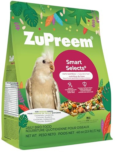 ZuPreem Smart Selects for Cockatiels & Lovebirds, 2.5 lb | Bird Food, Cockatiel Food, Conures, Lovebirds, Love Bird Pellets, Quakers, Parrot, Pellet Mix, Seed Blend, Made in USA
