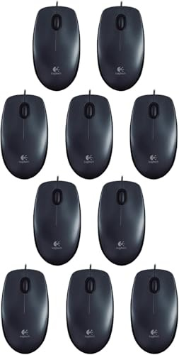 Logitech B100 Lot de 10 souris filaires USB avec capteur optique 800 DPI 3 boutons pour gauchers et droitiers PC/Mac Noir