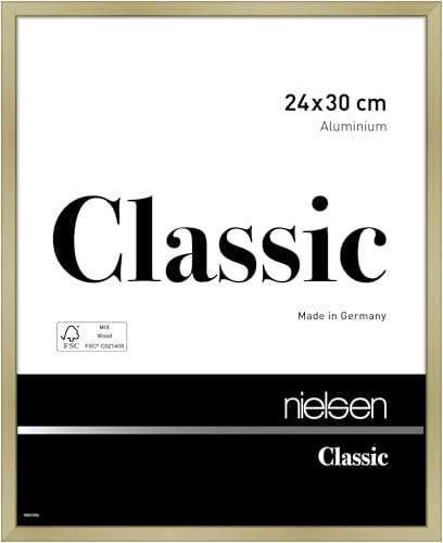 nielsen Bilderrahmen, 24 x 30 cm, Aluminium, Gold matt, Rahmen zum Aufhängen im Hoch- & Querformat, Echtglas, Classic