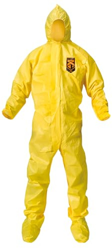 Kleenguard A70 Chemical Spray Protection Coveralls (00683) Suit, Hooded, Booted, Zip Front, Elastic Wrists, Size Large, Yellow, 12 Garments/Case