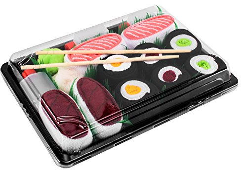 Rainbow Socks - Damen Herren - Sushi Socken Lachs Thunfisch 3x Maki - Lustige Geschenk - 5 Paar - Größen 41-46