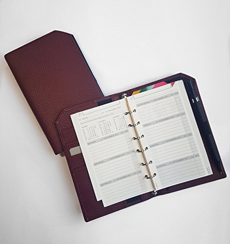 Terminplaner HelfRecht Ringbuch Classic aus Leder/Wochenplaner/Terminplaner/Terminkalender bis Dez. 2024 - weinrot - 13-mm Ringmechanik