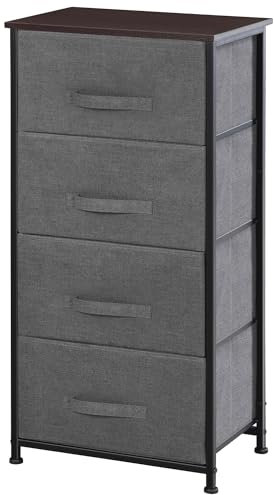 HOMCOM Commode en Tissu Meuble de Rangement 4 tiroirs chiffonnier dim. 45L x 30l x 92H cm Cadre en métal Gris