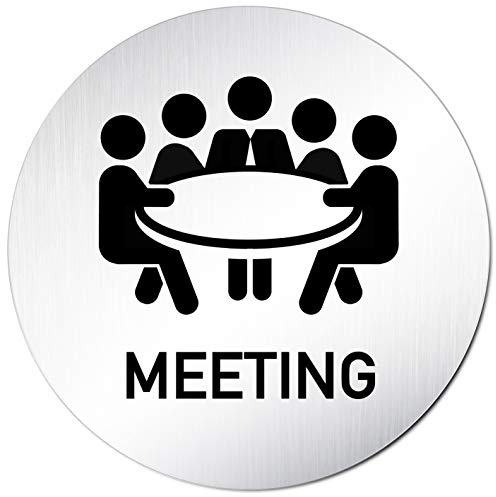 Kinekt3d Leitsysteme XXL Türschild • Ø 100 mm rund • Schild Meeting 003 Konferenz Besprechung • veredeltes Aluminium Vollmaterial • geschliffene Edelstahloptik • 100% Made in Germany