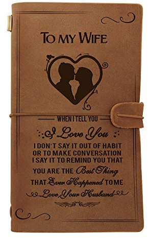 Notizbuch aus Leder mit Gravur To My Wife - Handgefertigtes Echtleder-Tagebuch zum Schreiben, Dichter, Reisende, als Tagebuch oder Lebensplaner - Valentinstag Weihnachten für Frau