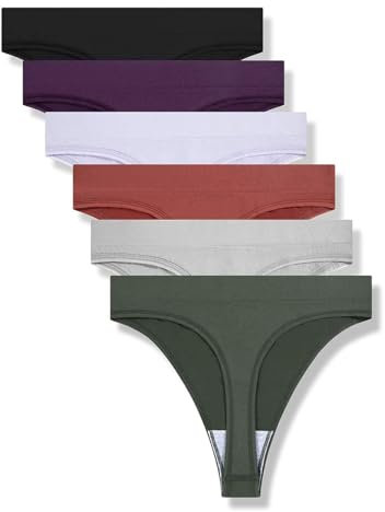 GRANKEE Perizoma Vita Alta Thong Slip Tanga Donna Senza Cuciture Sexy Invisibili Comode Multypack, Pacco da 6(Nero/Caramello/Viola/Verde Oliva/Lavanda/Grigio Chiaro S)