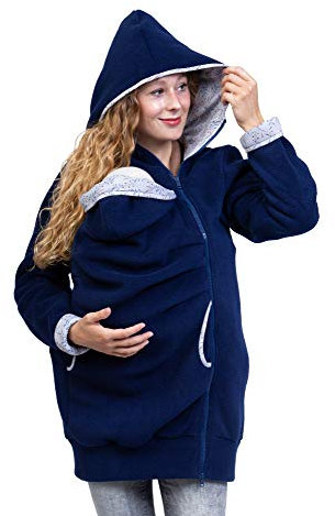 Viva la Mama - Trageweste Tragehoodie warm Fleecetragejacke Winter Mamajacke - AHOI marineblau Ranken - XS