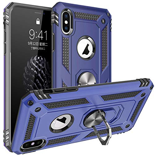 Fetrim Hülle Kompatibel für iPhone X, doppellagig stoßfest Schutzhülle mit Drehring Ständer für Apple iPhone X/XS Navy blau