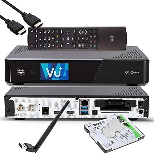 VU+ UNO 4K SE - UHD HDR 1x DVB-S2 FBC Sat Twin Tuner E2 Linux Receiver, YouTube, Satellit Festplattenreceiver, CI + Kartenleser, Media Player, USB 3.0, + EasyMouse HDMI-Kabel, 1TB HDD, 150 Mbit WiFi
