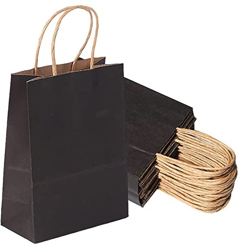 26 pcs Braune Papiertüten mit Griff,Braune Papiertüten mit Henkel,Kraftpapiertüten Braun,Papierbeutel Kraftpapier,Bodenbeutel Papier,Tütchen Papier,Geschenktüte mit Griff (Holzfarbe)