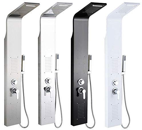 Panneau de Douche en Acier Inoxydable 304 avec Mélangeur 5 Fonctions, Colonne de Douche SPA pour Système de Douche de Salle de Bain, Hauteur: 140 cm - Processus de Polissage (Blanche)