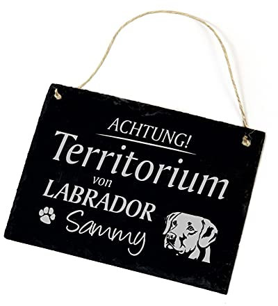 Schiefertafel Schild graviert - Achtung! Territorium von Labrador - Wunschname | Hundeschild Türschild 22x16cm | Dekolando Home Accessoires
