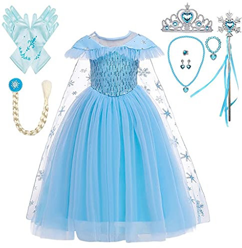 Lito Angels Déguisement Robe de Princesse Elsa Reine des Neiges avec Accessories pour Fille Enfant, Anniversaire Fete Carnaval Costume, Taille 4-5 ans, Bleu