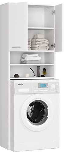 BDW - Armadietto per lavatrice, 180 x 64 x 30 cm, mobile per il bagno per lavatrice con scaffali, colore bianco