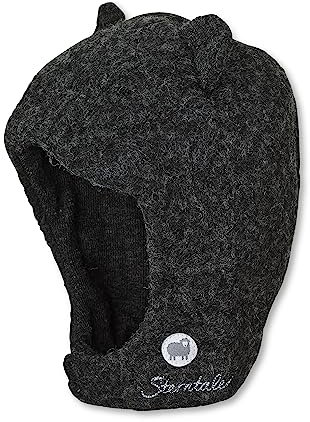 Sterntaler Baby Jungen Schalmütze Kleinkinder Schalmütze Mütze - Schalmütze Kinder - aus Merino Wolle mit Klettverschluss - anthrazit meliert, 47