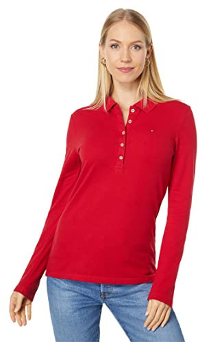 Tommy Hilfiger Women's Long Sleeve Polo Shirt, Chili Pepper, L