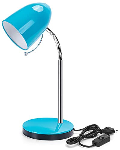 Aigostar Schreibtischlampe Kinder Retro E27, Tischlampe mit Kabel, Ohne Glühbirne, Max 11 W, Desk Lamp mit Flexibler Metallarm, Nachttischlampe, Blau
