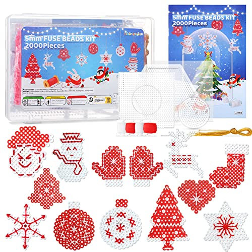 Moncolis 2000 Bügelperlen Set mit Platten Zubehör Steckperlen 5mm Weihnachten Deko Anhänger Weihnachtsbaumschmuck Weihnachts Geschenk Kinder Basteln