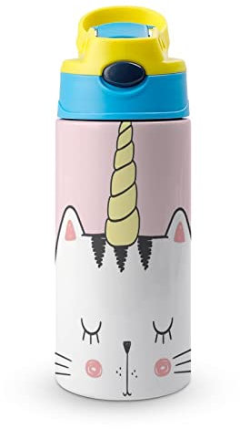 Vaso De Pajita De Acero Inoxidable Gato Unicornio Botella Termica 500Ml Para Escuela Oficina Viaje Deporte