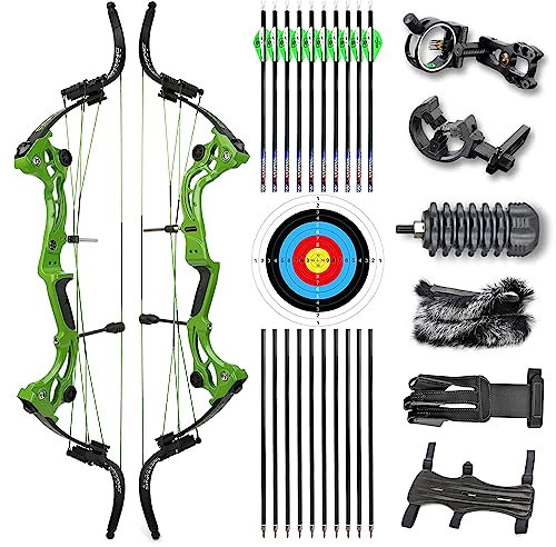 HNZMDY Bogenschießen Recurve Bogen 40-55lbs Verstellbarer Bogen und Pfeil Set Langbogen Jagdbogen Metall Bogen Riser Outdoor Schießen Zielübungen Rechte Hand (Grün Bogen + Zubehör)