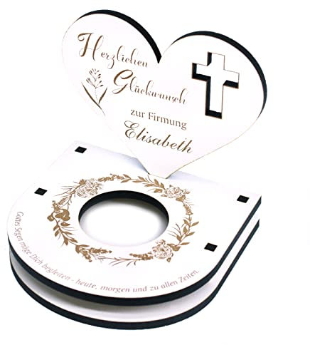 Teelichthalter Firmung mit Spruch Gottes Segen und Wunschnamen - mit Rosen und Kreuz Motiv - Herzlichen Glückwunsch Teelicht Name