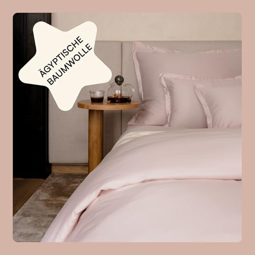 Amqua Mako Satin Bettwäsche Set 200x220cm + 40x80cm (2X Kissenbezüge), 100% ägyptische Baumwolle (Zertifiziert), rosa/Blush/Altrosa