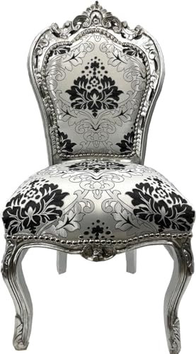 Casa Padrino Barock Esszimmer Stuhl Silber Muster/Silber - Handgefertigter Antik Stil Stuhl mit elegantem Muster - Esszimmer Möbel im Barockstil - Barock Möbel