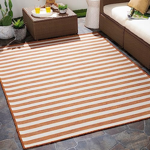 Livabliss Outdoor Teppich wetterfest, Valencia - In und Outdoor Teppich für Balkon 80x150 cm, Terrasse, Garten, Küche - Outdoor Teppich Boho Style, Teppich für draußen - Teppich Rost und Creme
