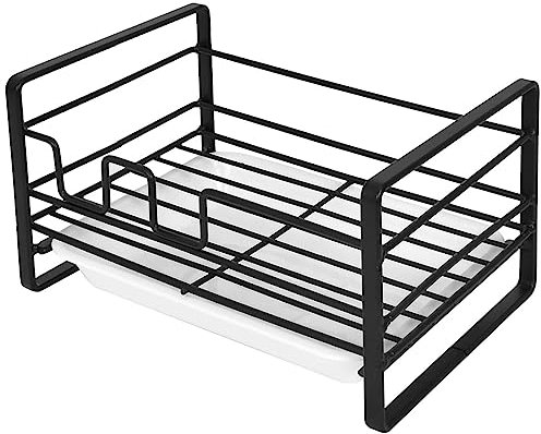 KYSUN Organizador para el Fregadero de Cocina, Soporte para Estropajos de Cocina, Escurridor de Esponja con Bandeja Extraíble, Soporte de Esponja de Acero Inoxidable, para Cocina, Baño, Negro