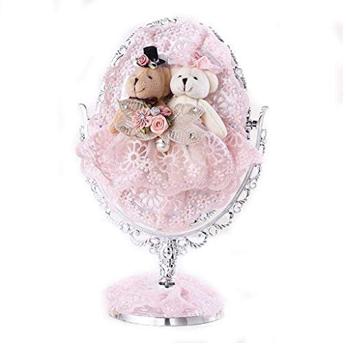 DERBUT Specchio da trucco Specchio cosmetico da terra, Specchio per trucco HD Specchio da principessa in pizzo rosa Regalo di nozze in stile romantico per ragazze Specchio di bellezza