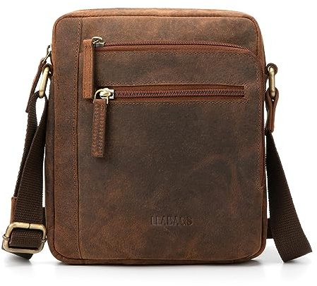 LEABAGS Leder kleine Umhängetasche Herren I Messenger Bag mit Schultergurt I Schultertasche I Herren Reisetasche I Tragetasche I Handtasche I Handytasche I Leder handgefertigt I Vintage Rotbraun