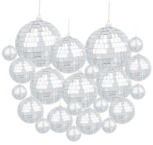 22 Stück Spiegelkugel Mini Discokugel Disco Spiegel Ball Silber Spiegelkugel zum Aufhängen Discokugel Deko für Weihnachtsbaum Hochzeit Geburtstagsfeier Lichteffekt (2CMX10+4CMX6+6CMX4+8CMX2)