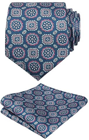 Alizeal Cravate et mouchoir pour homme classique unique pour mariage d'affaires, 149-bleu sarcelle + bleu + rose, taille unique