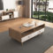 SORVA Table Basse avec 2 tiroirs, Table Centrale de Salon avec Pieds en Bois Massif et Porte de Rangement, Finition chêne, Table de canapé pour Appartement, Salon, thé, décoration de Petits Meuble