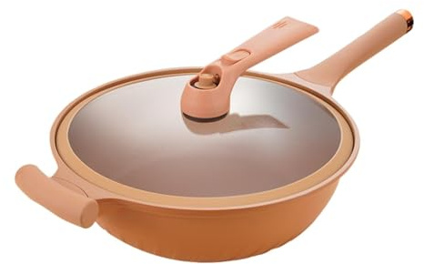 AENZA Non Stick Clay Wok with Steamer Basket, Wok Micro Pressure Frying Non Stick Household Pan, 12.6in Multifunctional Pottery Clay Non Stick Micro Pressure Pot (Pot+Show)
