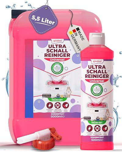 Qindoo 5.5L Reiniger für Ultraschallreinigungsgerät, Reinigungsmittel Ultraschall, Reinigung von Brillen, Schmuck, Zahnersatz I Vorrats-Set mit Hahn (5.5L VorratsSet)