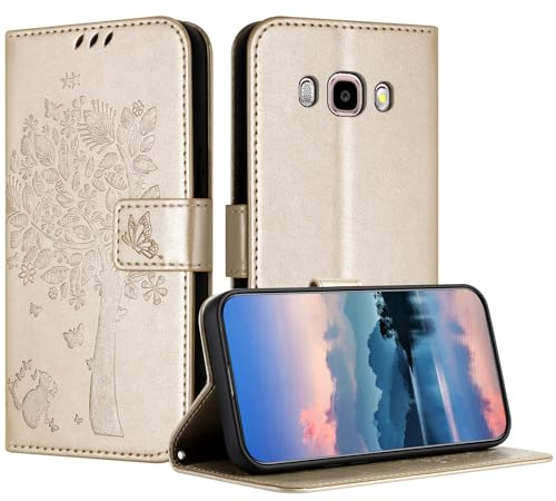 JayModCase Hülle für Samsung Galaxy J510/J5 2016, Leder Klapphülle Schutzhülle mit [Kartenfach] [Standfunktion] [Magnetverschluss] Handyhülle Kompatibel mit Samsung J510 - Gold