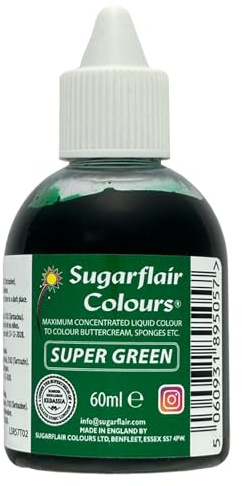 Sugarflair Colours Concentrated Liquid Color Green - Vert - Colorant Alimentaire, Concentré Nourriture Dye pour Pâte à Sucre, Crème au Beurre, Glaçage, Macarons, Gâteaux - 60 ml