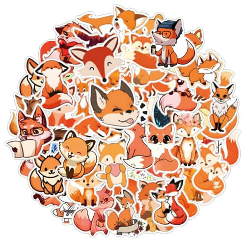 Jeffdad 60 Stück Füchse Aufkleber Pack, Tier Tiere Sticker Set Fox Stickers Wasserfeste Aufkleber Vinyl Aufkleber Fuchs Sticker Aesthetic für Scrapbook Skateboard Auto Gepäck Karten Fotoalben