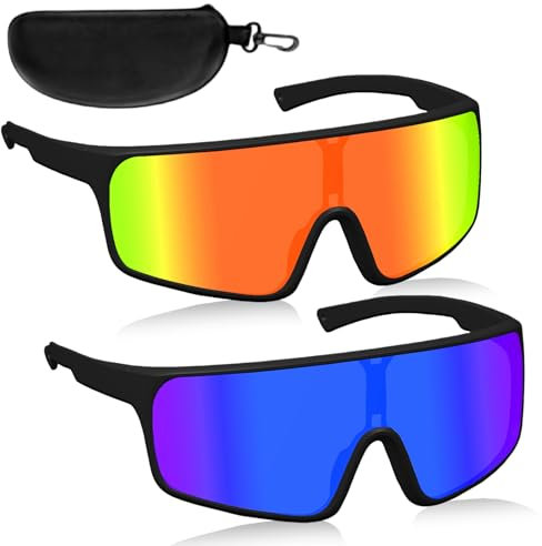 WIYETY Fahrradbrille Sportbrille UV400: 2 Stück Polarisierte Fahrradbrille Herren, Uv-Schutz Sport Sonnenbrille Radfahren, für Outdoor-Aktivitäten (Orange+Lila)