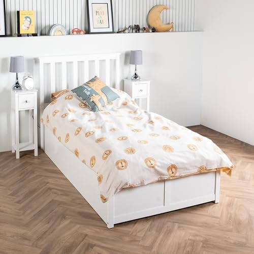 Home Treats Single Ottoman Bed Frame White Wooden Storage Bed Slatted Headboard 90 x 190cm 3ft (No Mattress)