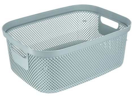 keeeper Aufbewahrungskorb in Strick-Optik, 12 l, Seitengriffe, Luftdurchlässig, Kunststoff, 37,8 x 28,4 x 15,2 cm, Stine, Blau (Nordic Blue)
