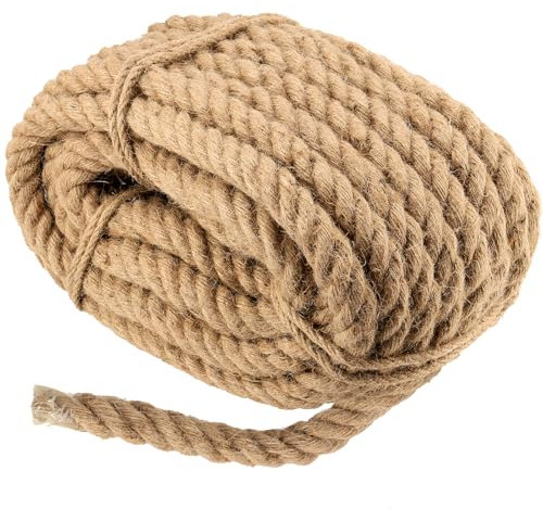 DAKFOOK Corda di iuta di canapa da 18 mm, spessore 18 m, spago di iuta naturale, per fai da te, giardinaggio, impacchettamento, campeggio, decorazione