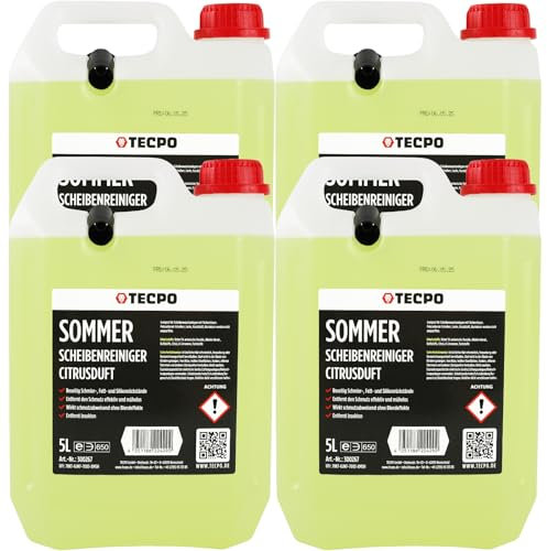 TECPO Scheibenreiniger, 20 Liter Sommer Scheibenwischwasser Scheibenklar gebrauchsfertig regenabweisend streifenfrei – Ideal für Auto, Fahrzeugscheiben, Scheinwerfer, Spiegel, Fenster