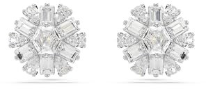 Swarovski Idyllia Ohrstecker, Verschiedene Schliffe, Schneeflocke, Weiß, Rhodiniert