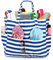 TNSLAND Strandtasche Damen Strandtasche Wasserdicht Sanddicht Pool Tote Bag Umhängetasche Groß Schwimmtasche Familie Badetasche Schwimmbad Reisetasche Strandtasche XXL Familie Blau und Weiß Gestreift