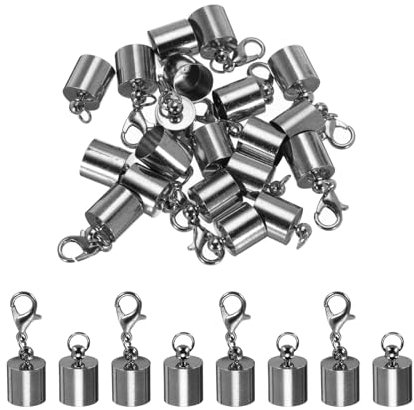 sourcing map 10Pcs Cord End Caps, 9.5mm End Caps Barrel Beads Kumihimo End Caps Iron for Leather Ribbon Clamp Clasp Jewelry Making Necklace Cord DIY Craft (Black)